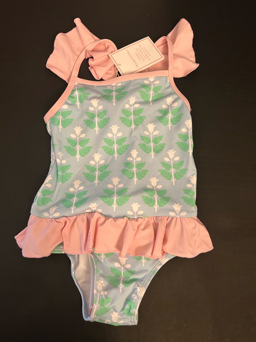 The Beaufort Bonnet Company Pink and Light Blue Floral Ruffle One-Piece Swim